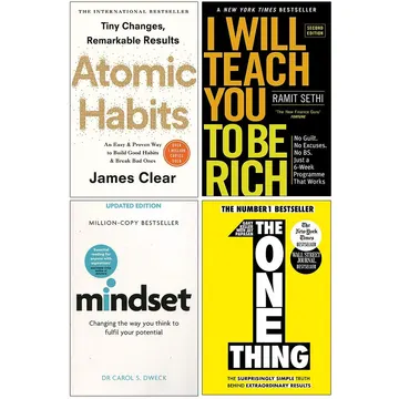 Cover of Atomic Habits / I Will Teach You To Be Rich / Mindset / The One Thing