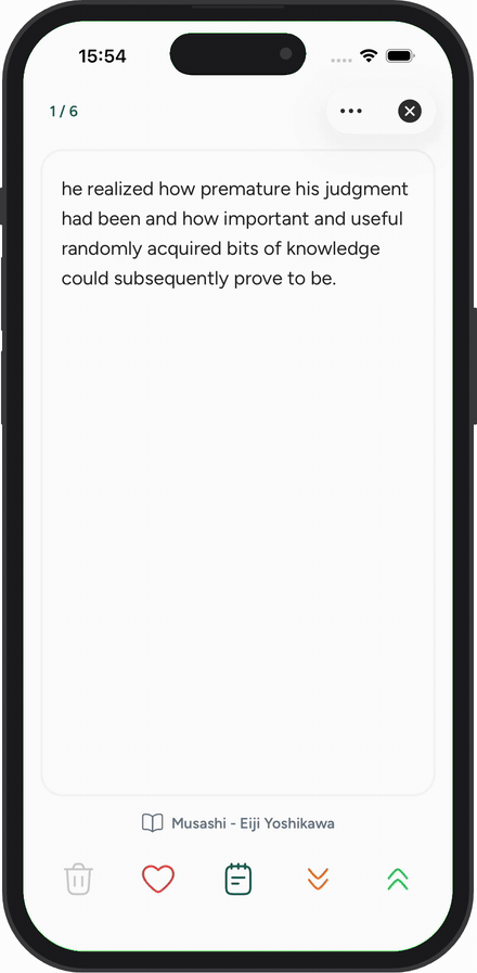 Swiping through the daily review in the Screvi iOS app