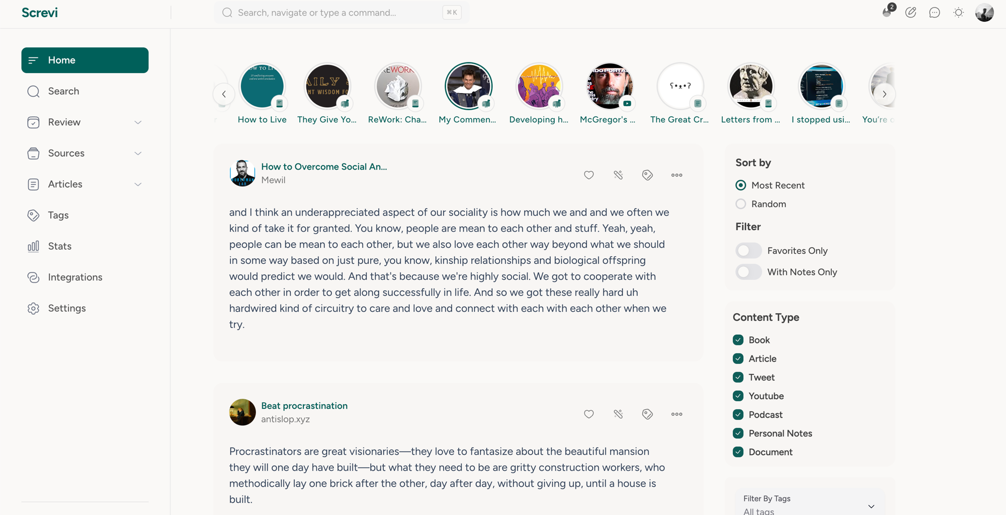 Screvi highlights manager on desktop